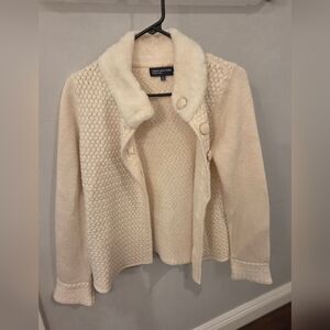 Cream Knit Cardigan with Faux Fur Collar